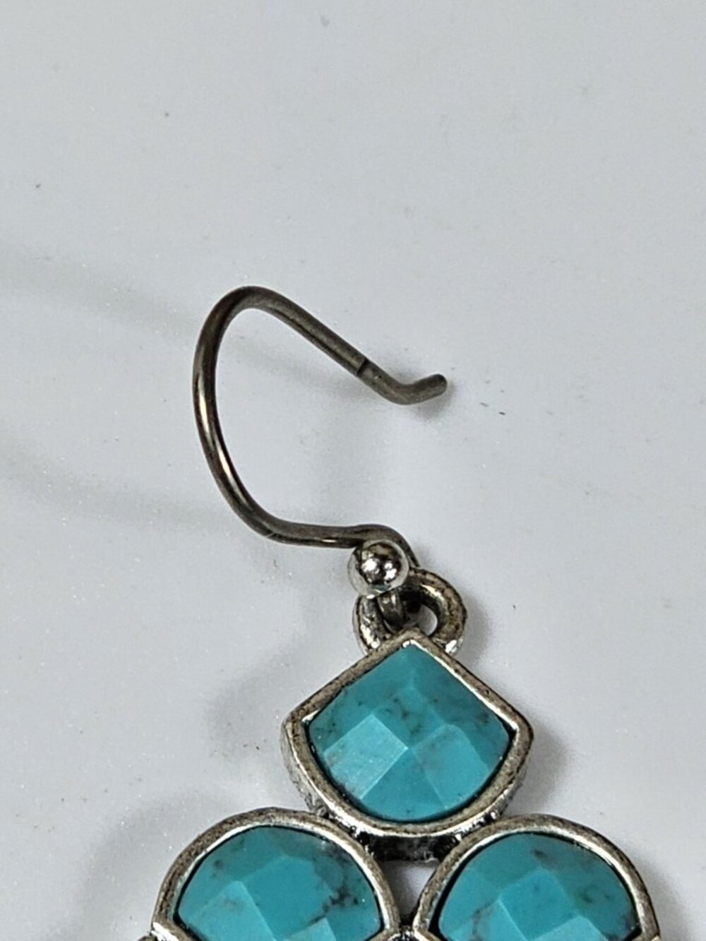 Turquoise Dangle Earrings Silver Tone Geometric Drop Jewelry VTG - Picture 7 of 9